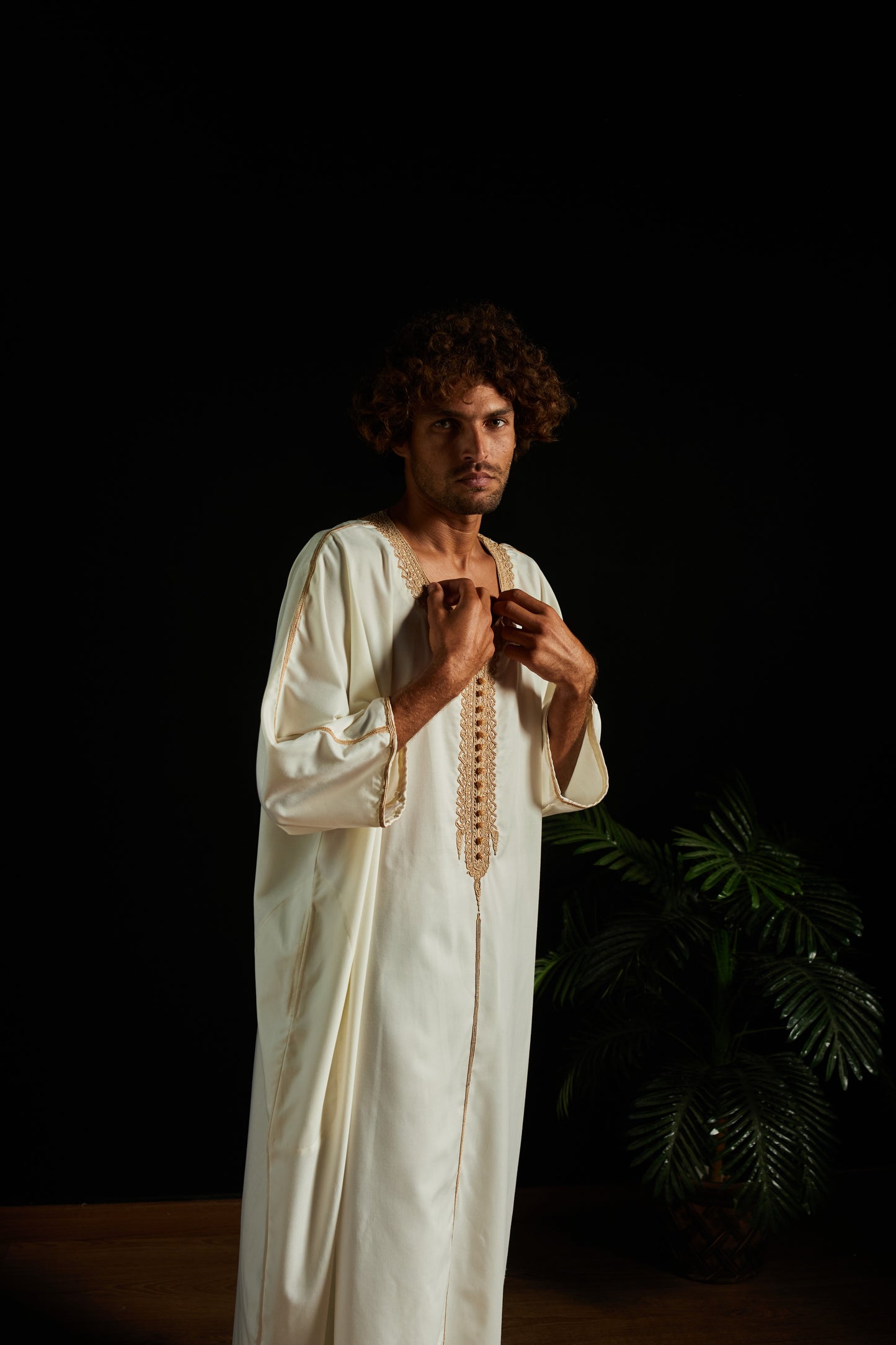 Beige Handmade Embroidered Men Gelbab