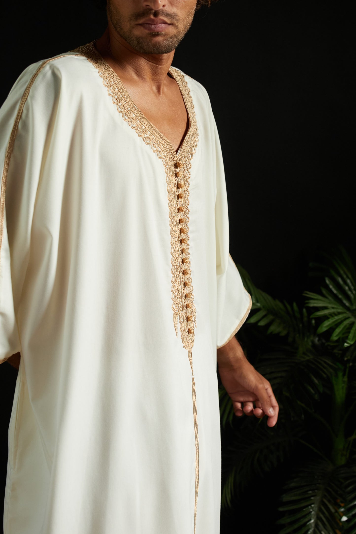 Beige Handmade Embroidered Men Gelbab