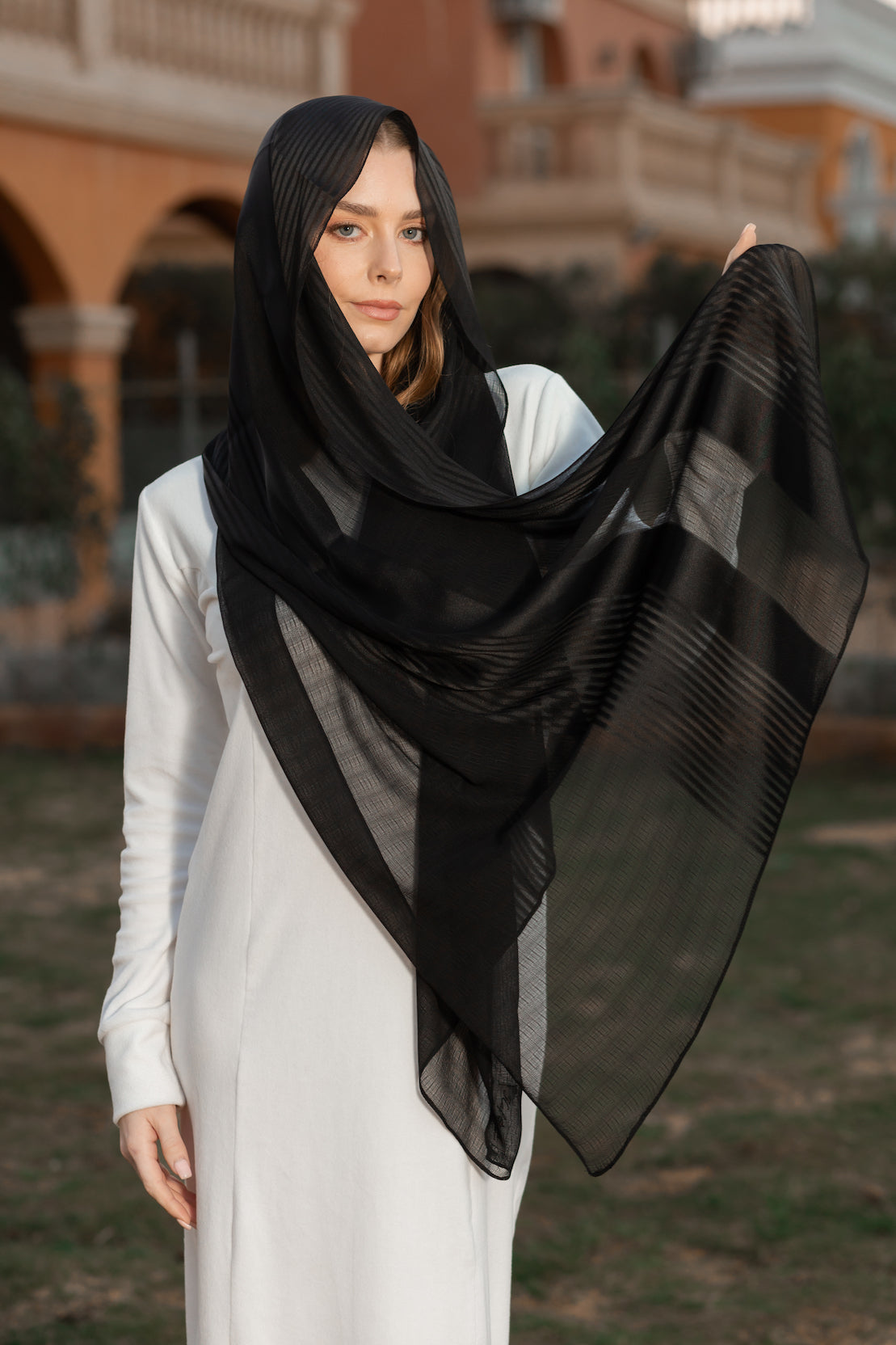 Chiffon x Satin Black Scarf