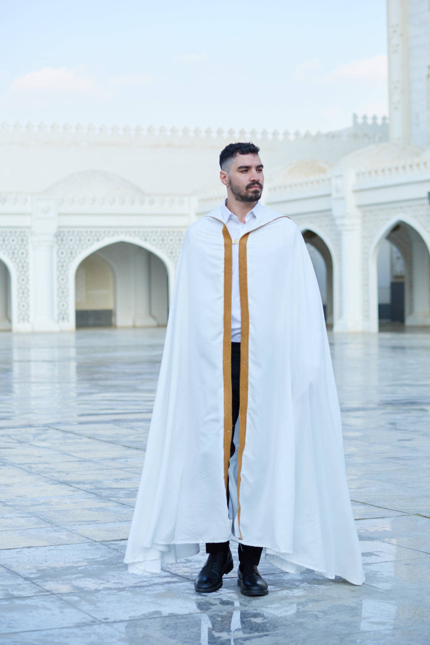Hand-Embroidered Cape In White