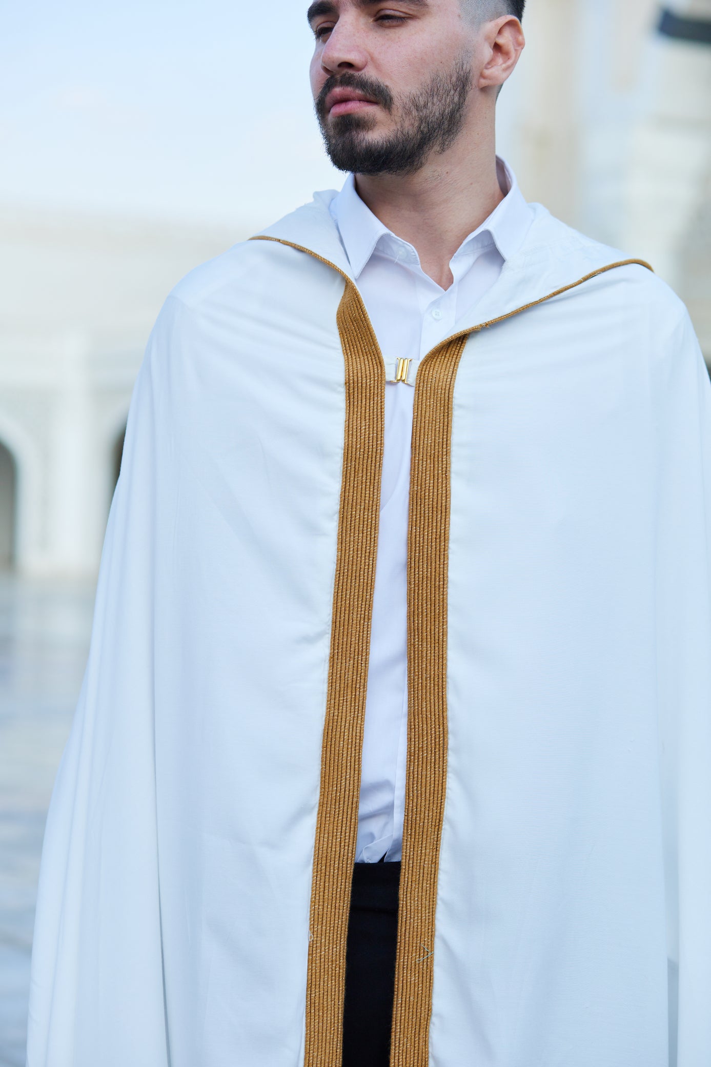 Hand-Embroidered Cape In White