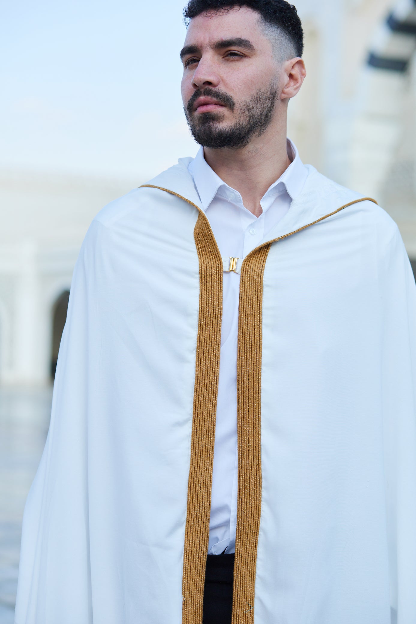 Hand-Embroidered Cape In White