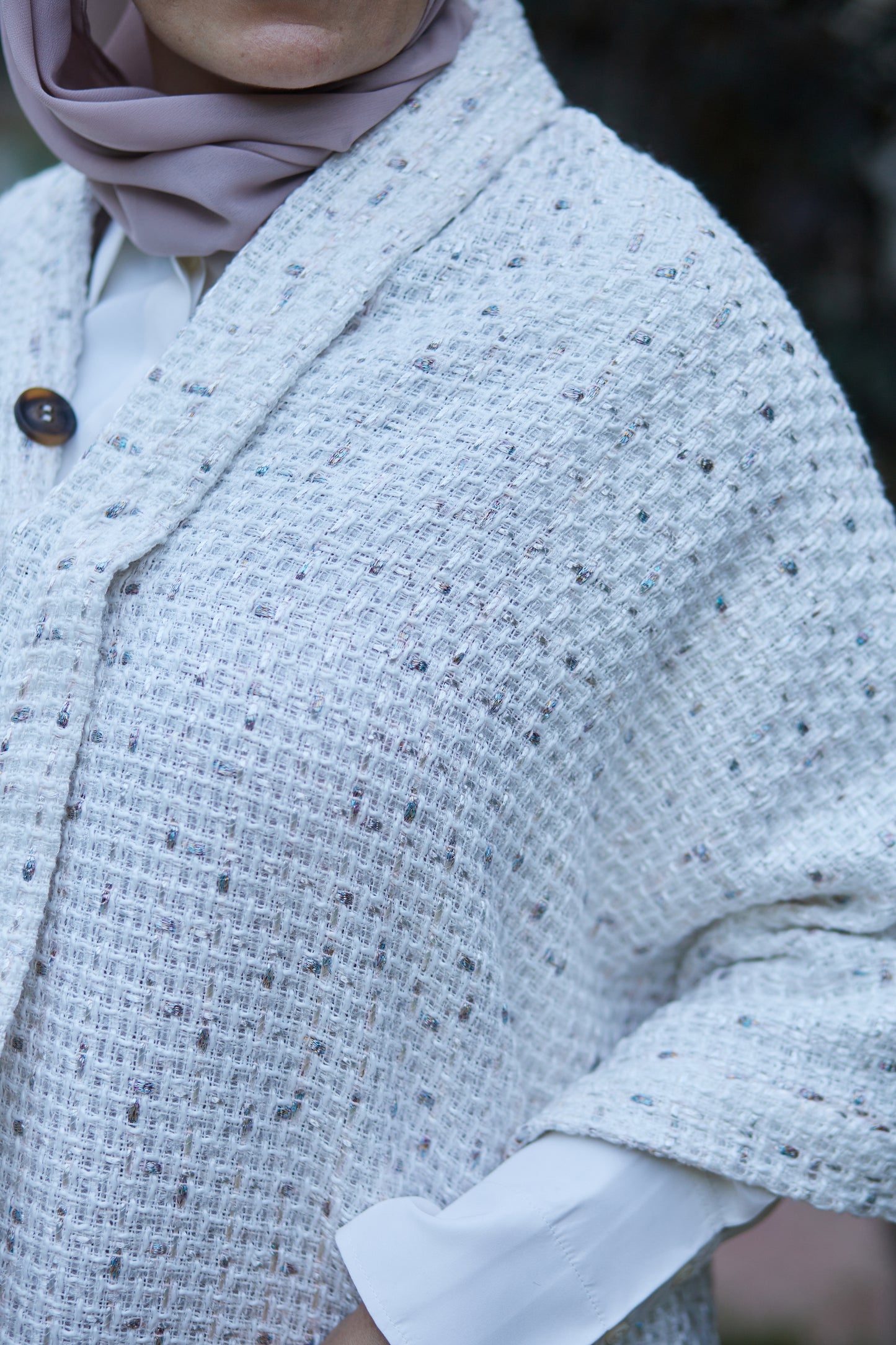 White-Dotted Tweed Cape