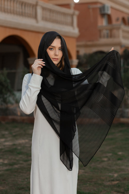 Chiffon x Satin Black Scarf