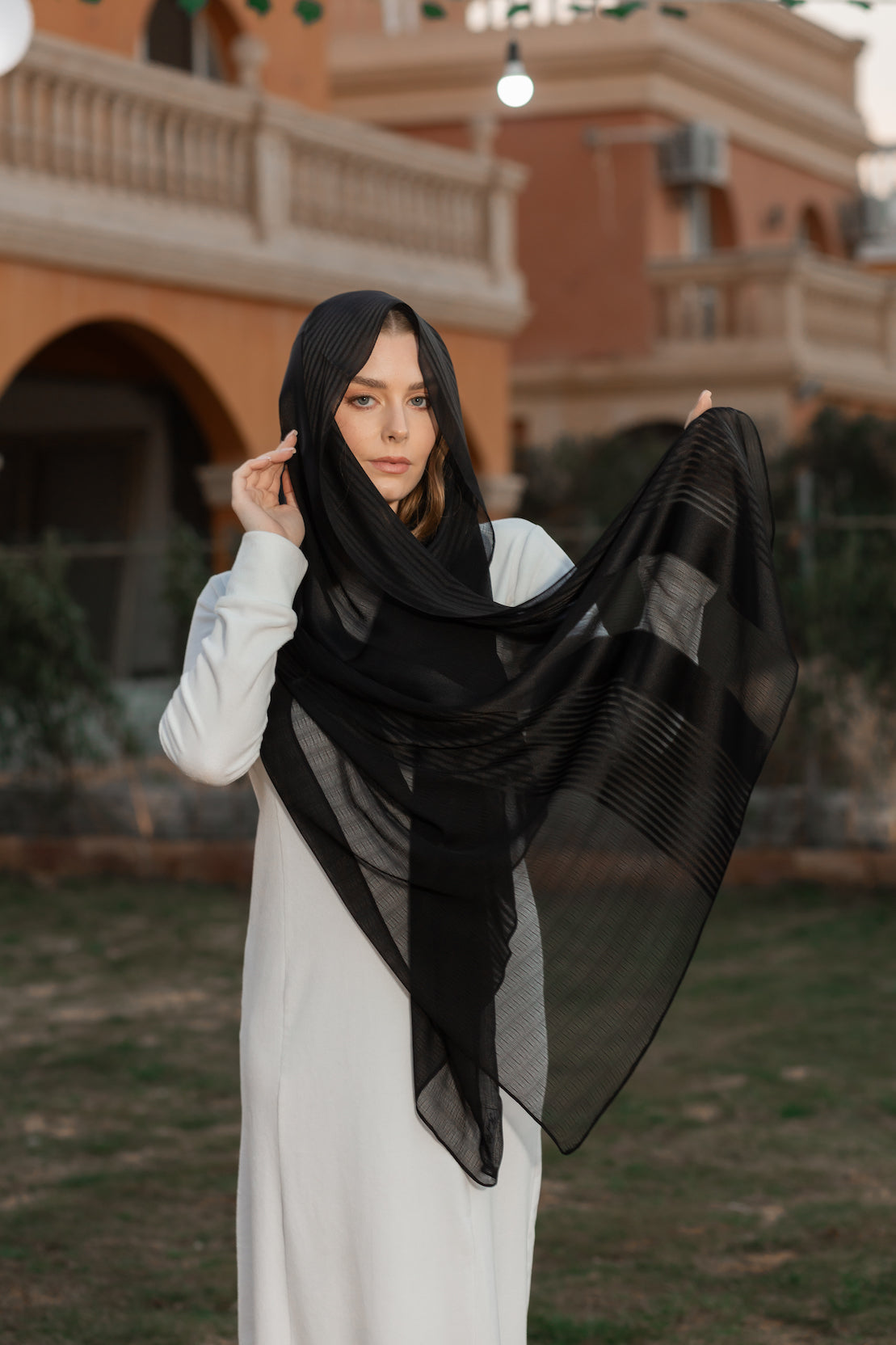 Chiffon x Satin Black Scarf