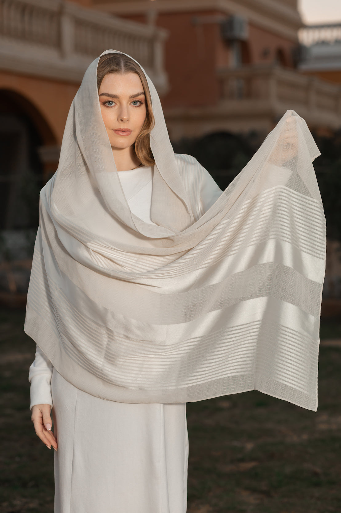 Chiffon x Satin Off White Scarf