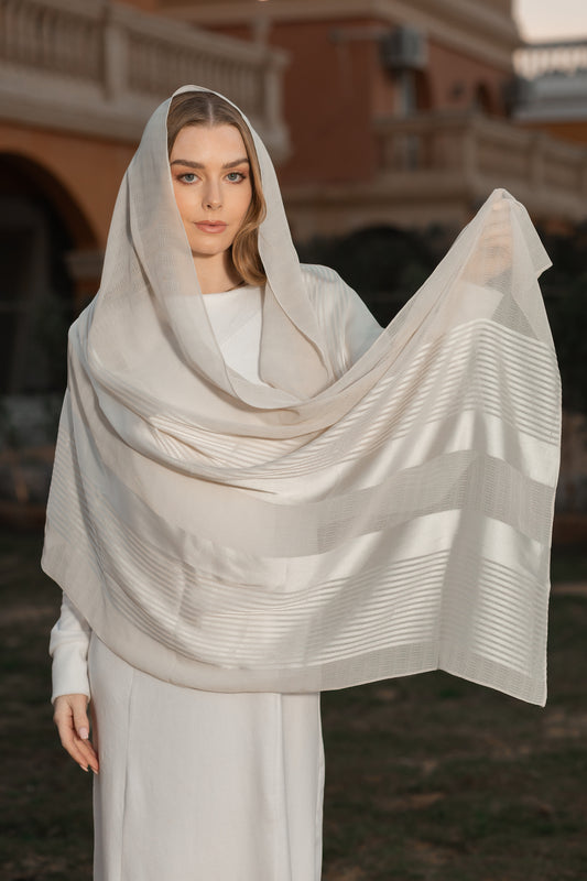 Chiffon x Satin Off White Scarf