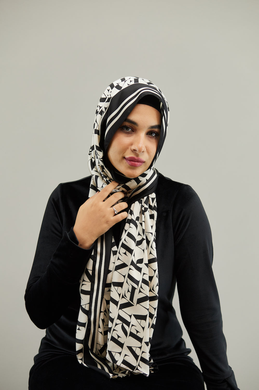 Nude x Black Brand-Printed Scarf