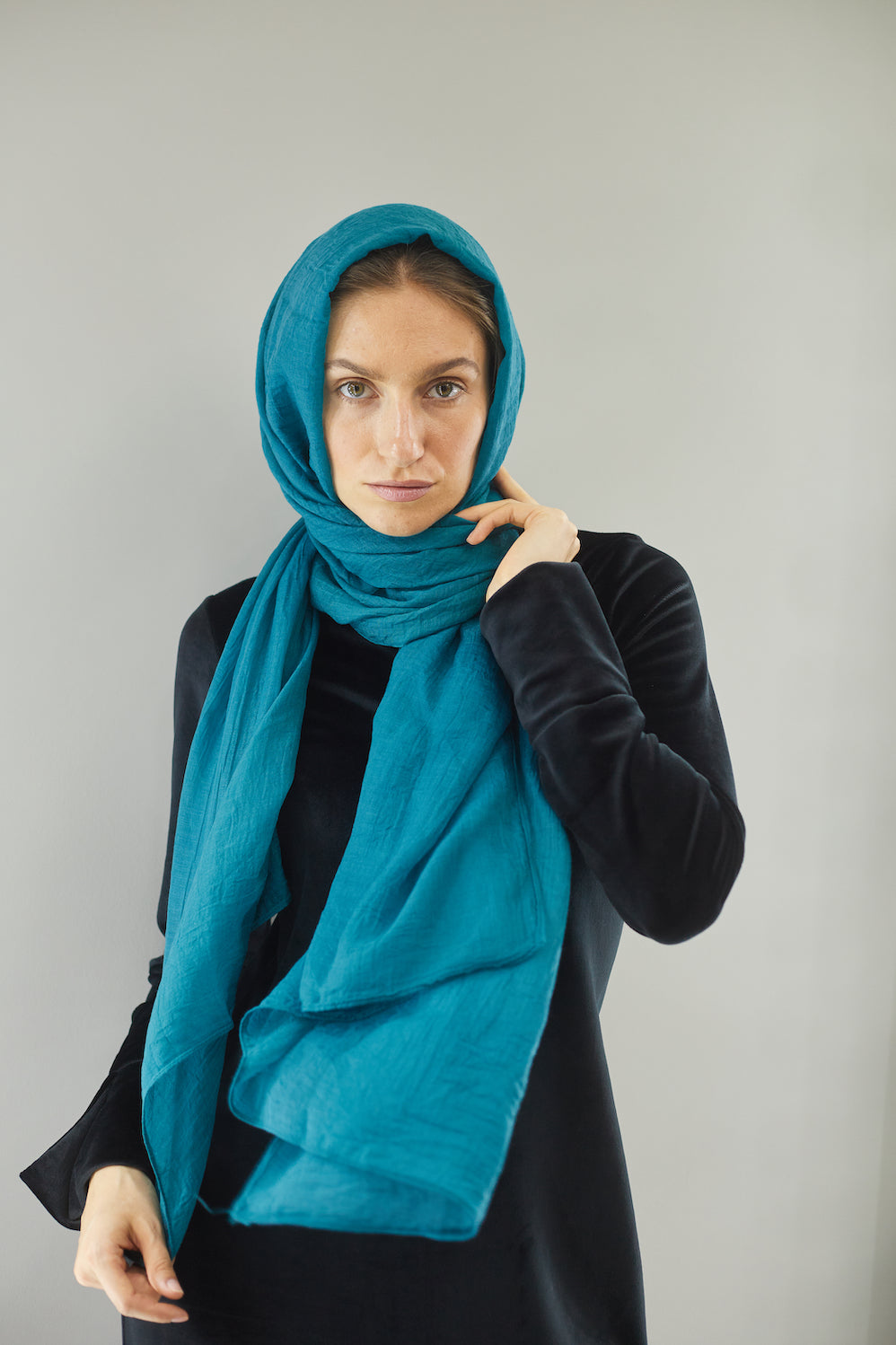 Coral Blue Linen Scarf