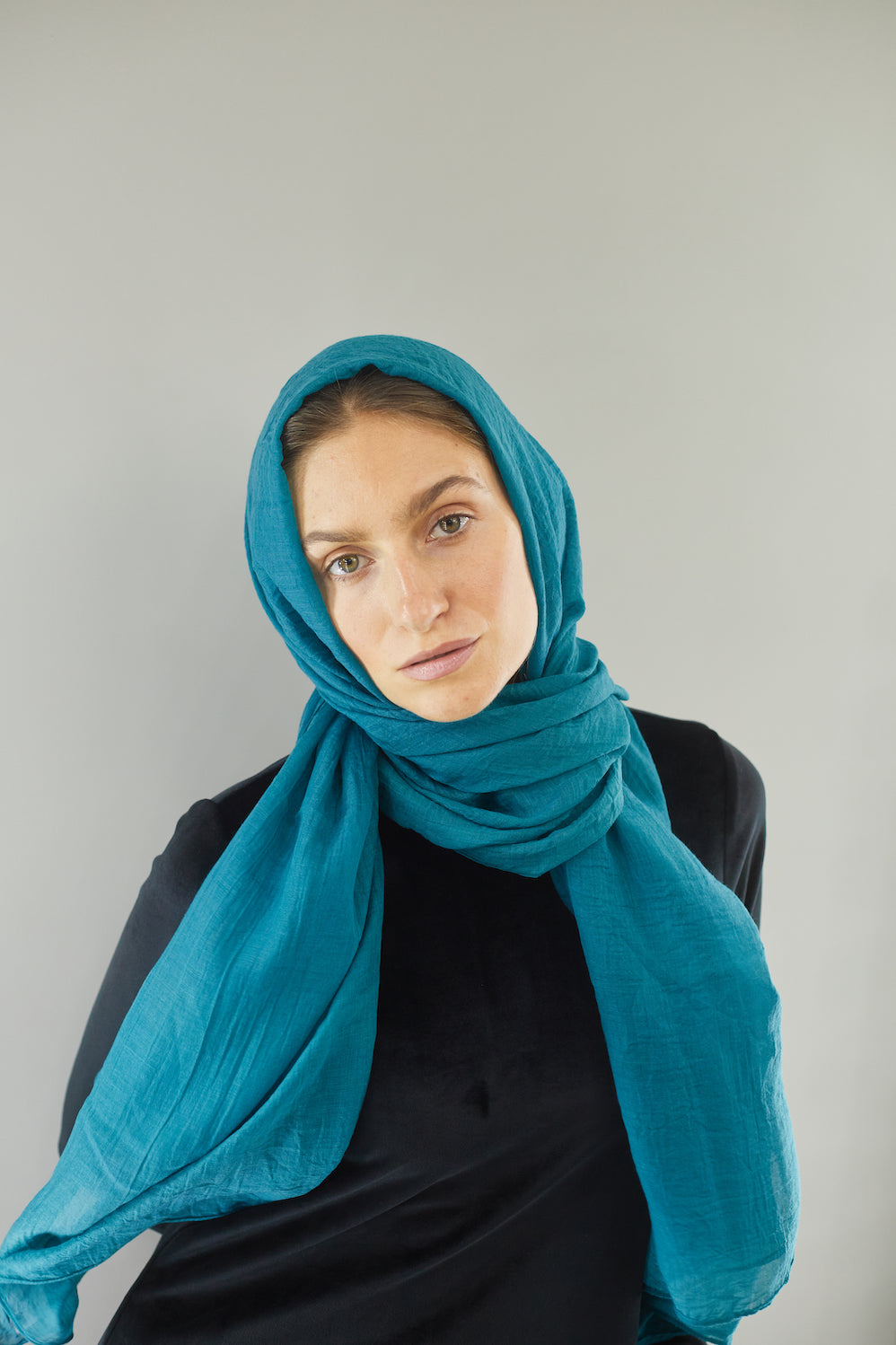 Coral Blue Linen Scarf